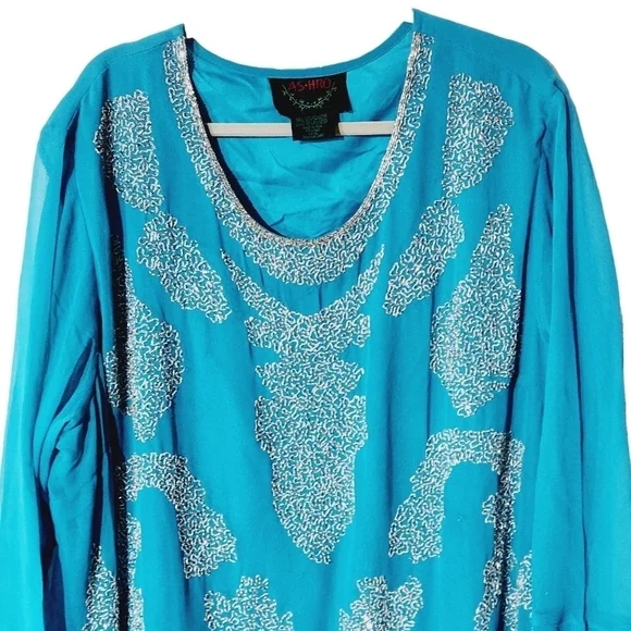 Ashro Women's Aqua Embellished Elegant Evening Flowy Gown Sz: 3X - Picture 2 of 9